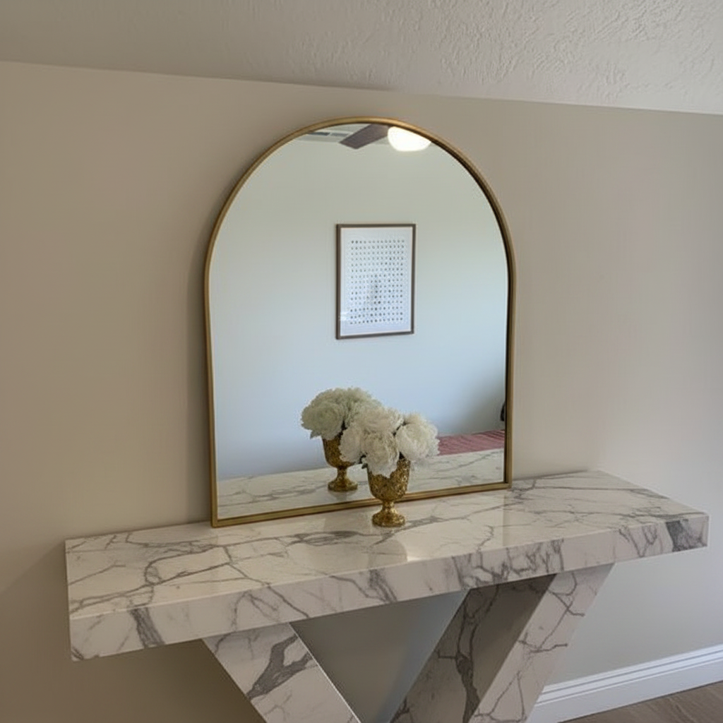 Miroir Arche Cadre Doré – Console Marbre