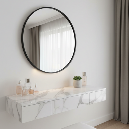 Miroir Rond Cadre Métal Noir – Coiffeuse