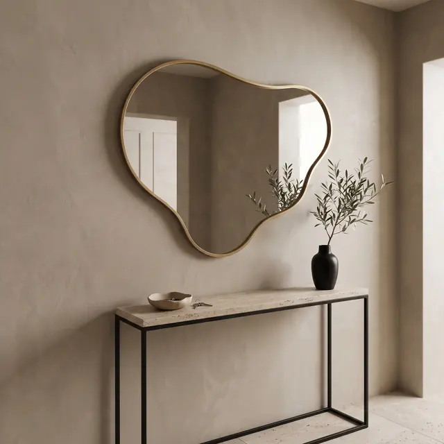 Miroir Lagon cadre métal doré dans une entrée